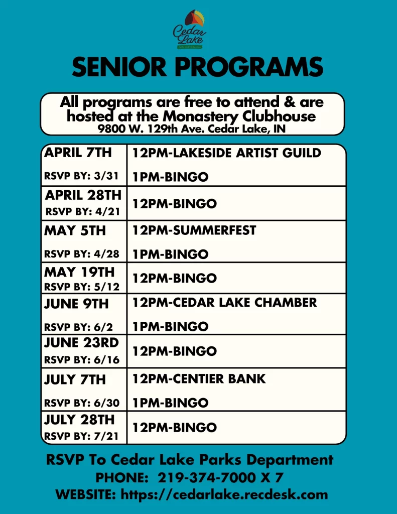 All Senior Programs are free to attend & are hosted at the Monastery Clubhouse.